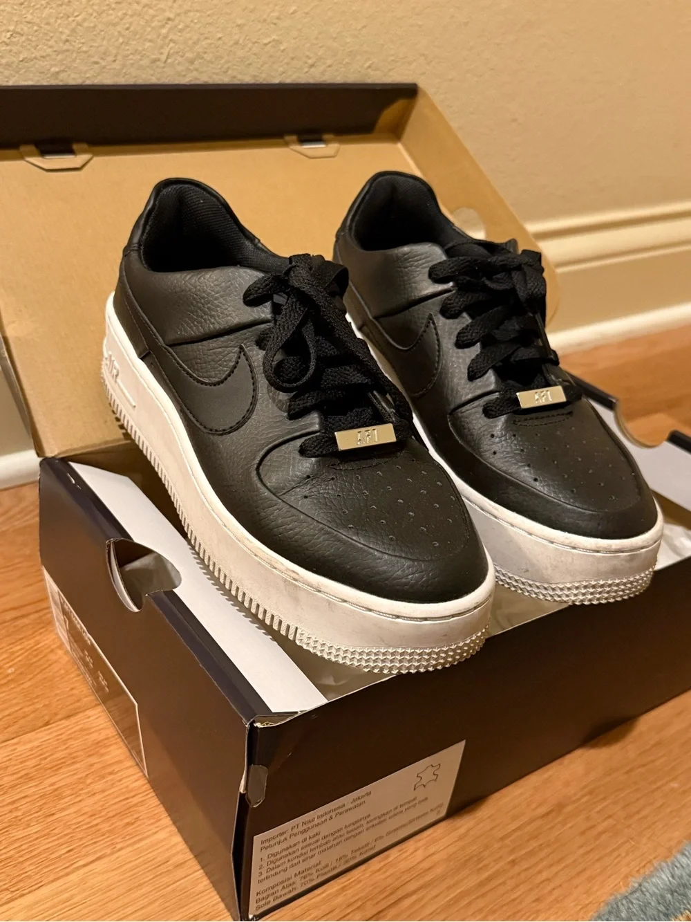 Nike Black Leather Platform Sneakers with White Sole - Women's